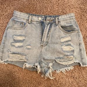 SHEIN High Waist Distressed Denim Shorts